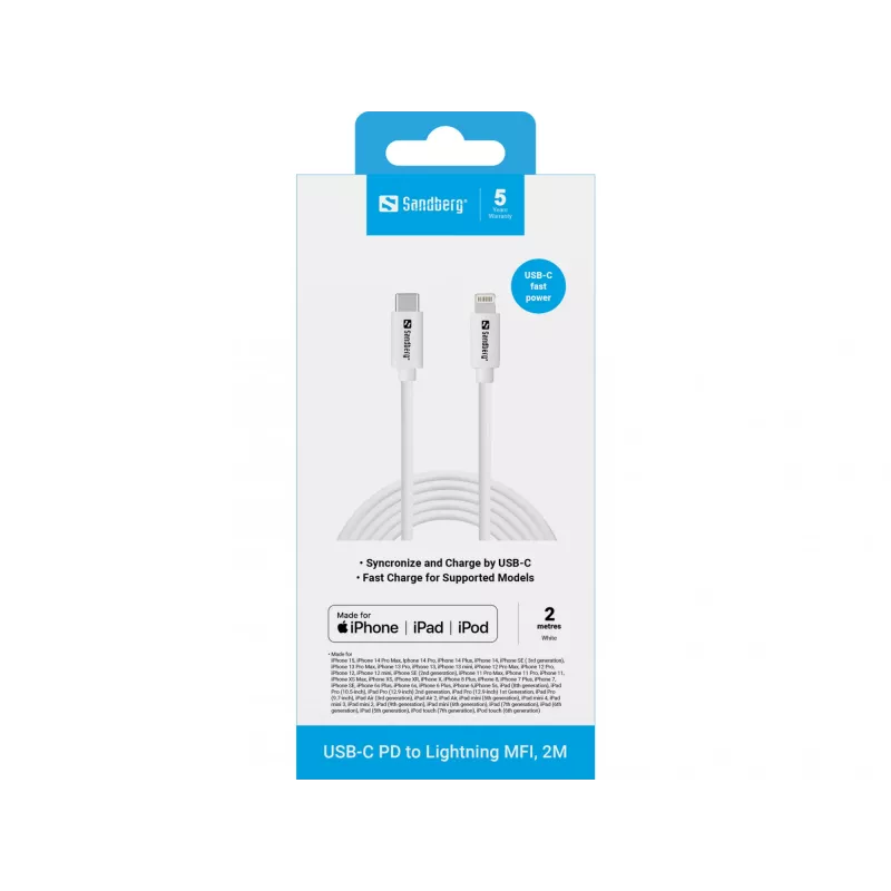 Sandberg USB-C PD - Lightning MFI 2M -kaapeli 2 m Lightning USB-C