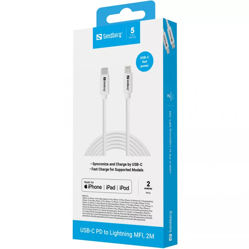 Sandberg USB-C PD - Lightning MFI 2M -kaapeli 2 m Lightning USB-C