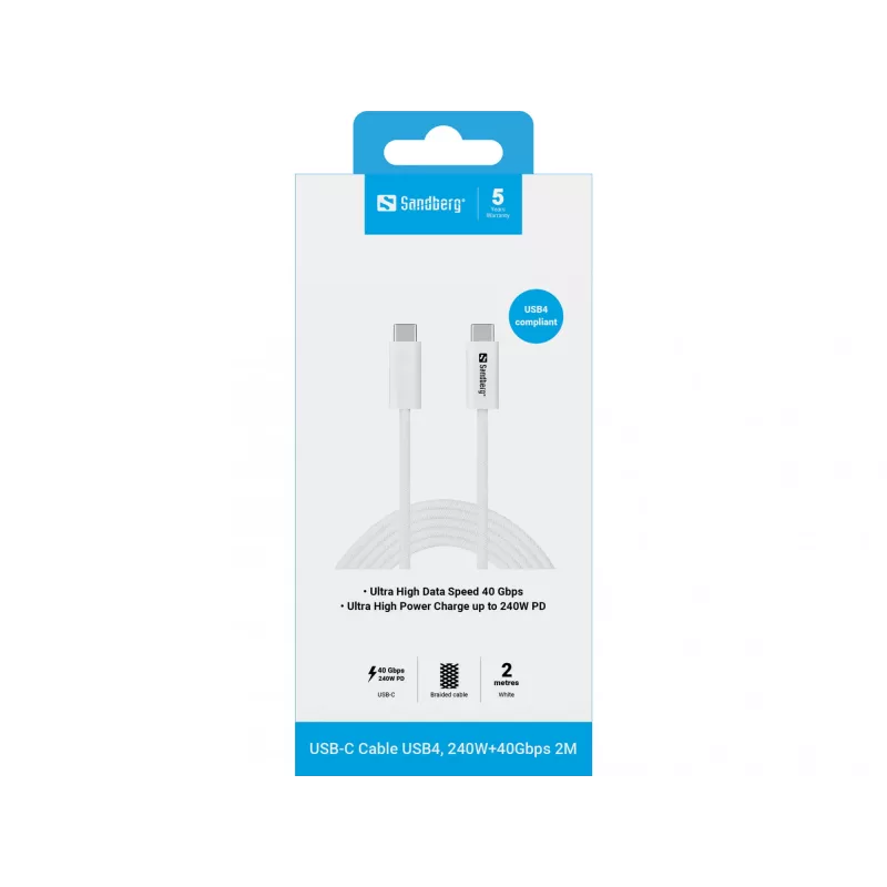 Sandberg USB-C>C USB4 240W 40Gbps 2M -kaapeli