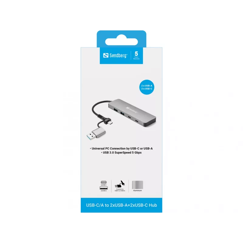 Sandberg USB-C/A - 2xUSB-A+2xUSB-C -keskitin