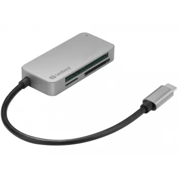 Sandberg USB-C Multi Card Reader Pro, CF, MMC, MicroSD (TransFlash), SD, SDHC, SDXC, xD, musta, USB 3.2 Gen 1 (3.1 Gen 1) Type-C, 1 kpl, 82 mm, 23 mm