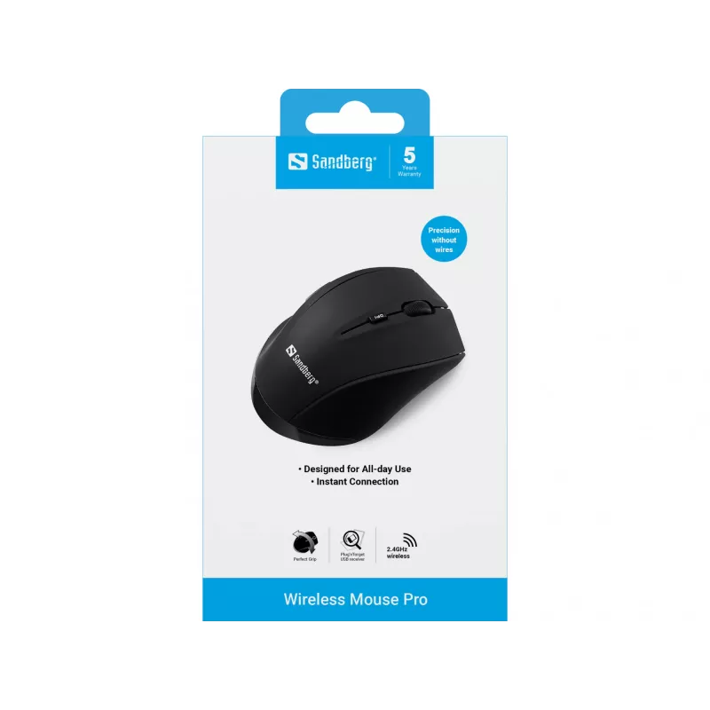 Sandberg Wireless hiiri Pro, oikeakätinen, optinen, RF Wireless, 1600 DPI, musta