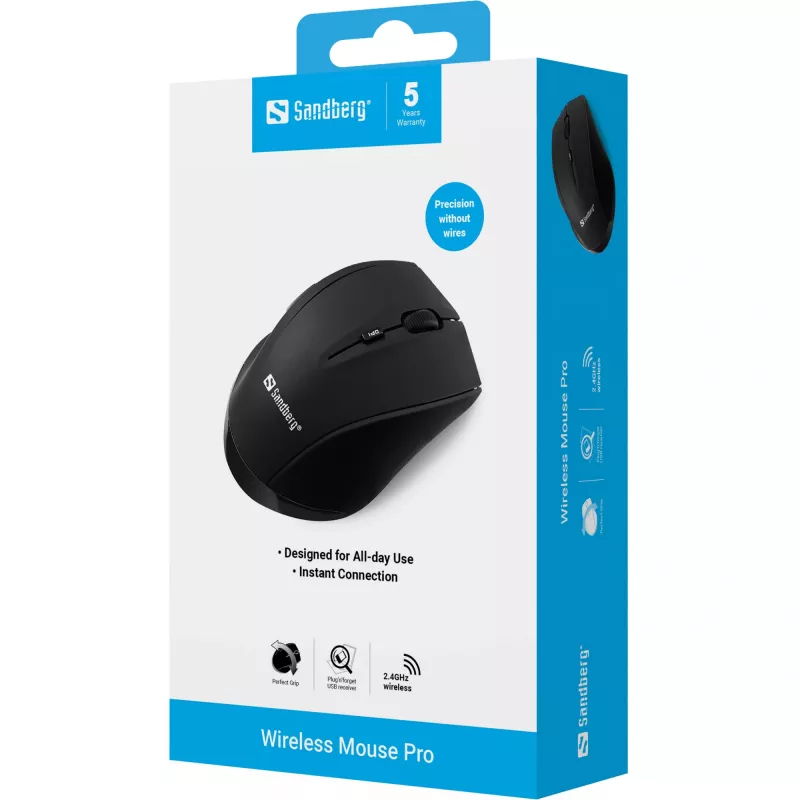 Sandberg Wireless hiiri Pro, oikeakätinen, optinen, RF Wireless, 1600 DPI, musta