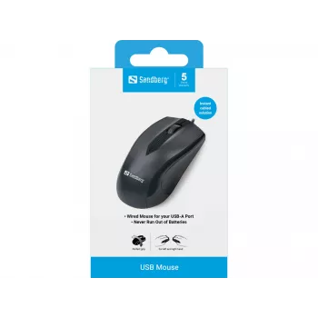 Sandberg USB-hiiri, oikeakätinen, optinen, USB Type-A, 1200 DPI, musta