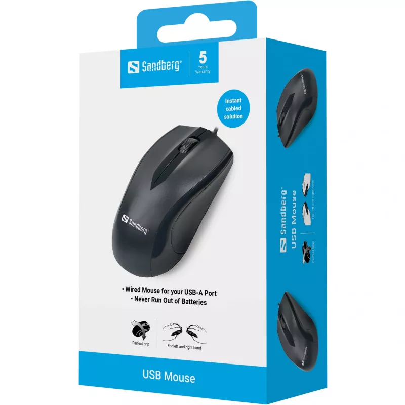 Sandberg USB-hiiri, oikeakätinen, optinen, USB Type-A, 1200 DPI, musta