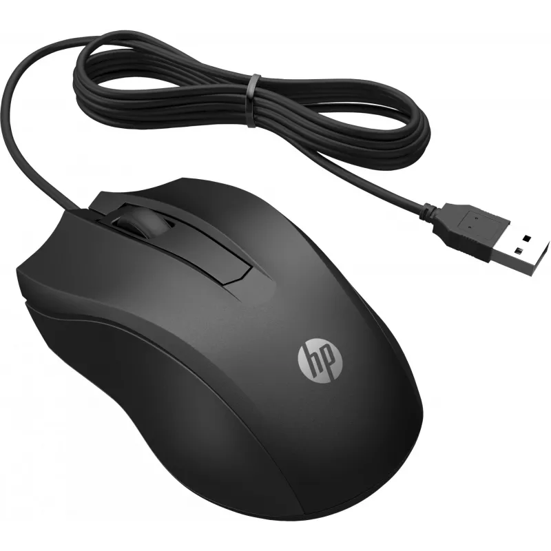 HP johdollinen hiiri 100, molempikätinen, optinen, USB Type-A, 1600 DPI, musta