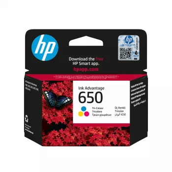 HP 650 Tri-Color alkuperäinen Ink Advantage -patruuna, syaani, magenta, keltainen, 1 kpl, 200 sivua