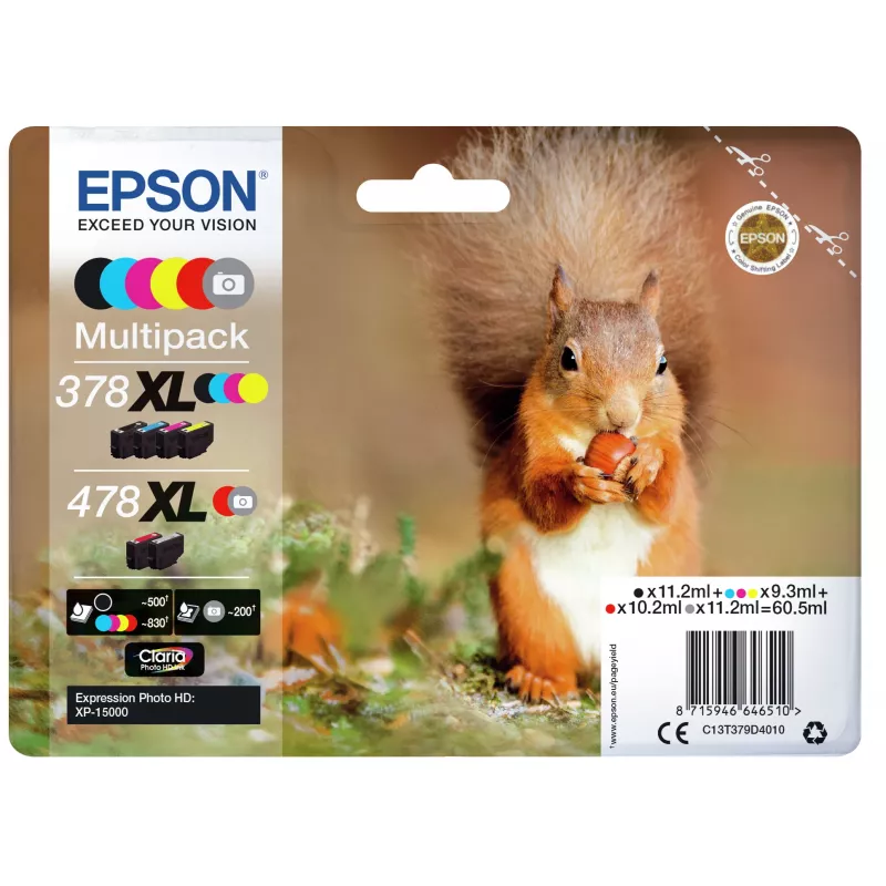 Epson Squirrel monipakkaus 6 väriä 378XL / 478XL Claria Photo HD -muste