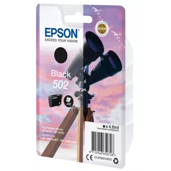 Epson yksittäispakkaus musta 502 muste, standardiriitto, musta, pigmenttimuste, 4,6 ml, 1 kpl, 210 sivua