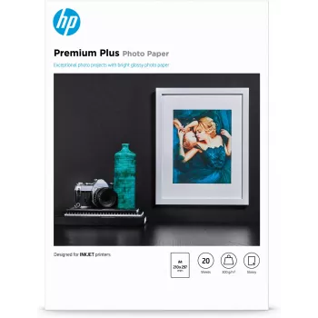 HP Premium Plus Glossy -valokuvapaperi 20 arkkia/A4/210 x 297 mm, kiiltävä, 300 g/m², laser/mustesuihku, 20 arkkia, Business, Enterprise, 15 - 35 °C