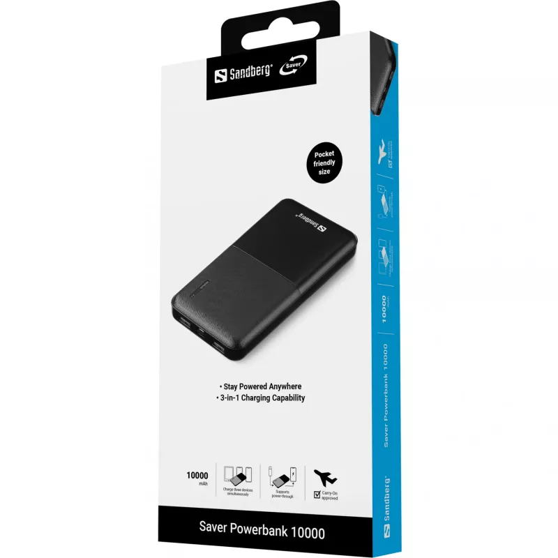 Sandberg Saver -varavirtalähde 10000, 10000 mAh, litiumpolymeeri (LiPo), musta