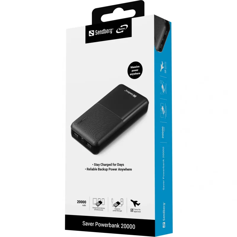 Kannettava varavirtalähde Sandberg Saver Powerbank 20000, 20000 mAh