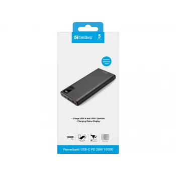 Kannettava akku Sandberg Powerbank USB-C PD 20W 10000, 10000 mAh