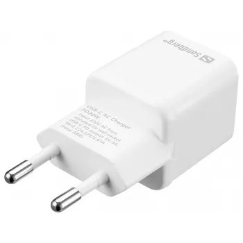 Sandberg USB-C AC -laturi PD20W EU, sisäkäyttö, AC, 5 V, 3 A, valkoinen