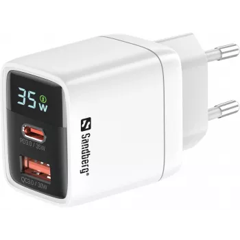 Laturi Sandberg 2in1 1xUSB-C 1xUSB 35W Indoor AC Universal