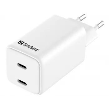 Sandberg AC -laturi Dual USB-C PD65W EU, sisäkäyttö, AC, 20 V, 3,25 A, valkoinen