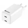 Sandberg AC -laturi Dual USB-C PD65W EU, sisäkäyttö, AC, 20 V, 3,25 A, valkoinen