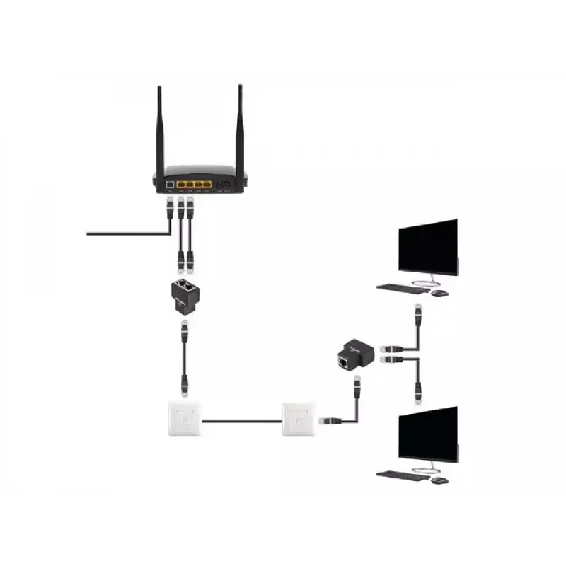 Kaapeliliitin Lanberg ADS-RJ45-2RJ45-OS musta