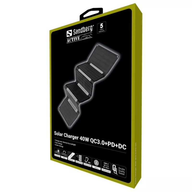 Sandberg aurinkolaturi 40W QC3.0+PD+DC, ulko, aurinko, musta