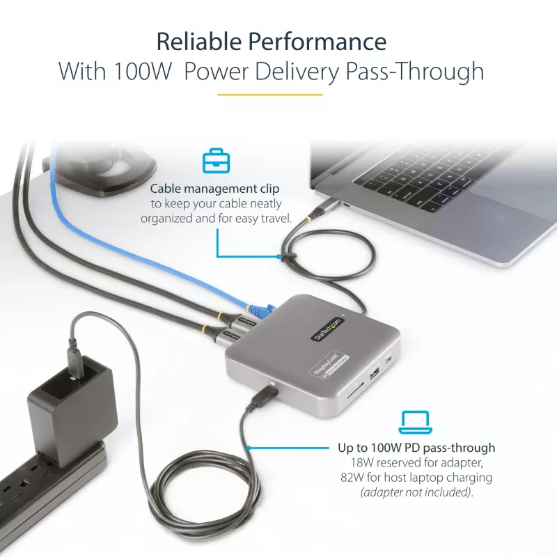 StarTech.com USB-C-telakointiasema, Dual 4K 60Hz HDMI, yhteensopiva Macbook Pro (M1/M2/M3/M4) ja Windows, USB-A/USB-C 10Gbps-keskitin, 100W Power Delivery, GbE, SD, 56cm kaapeli