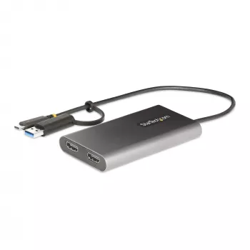 StarTech.com USB-C - Dual-HDMI-sovitin – USB-C tai A - 2x HDMI – 4K 60Hz – 100W Power Delivery -läpivienti – 30 cm (1ft) integroitu kaapeli – USB-HDMI-moninäyttömuunnin kannettavalle – TAA