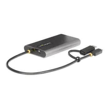 StarTech.com USB-C - Dual-HDMI-sovitin – USB-C tai A - 2x HDMI – 4K 60Hz – 100W Power Delivery -läpivienti – 30 cm (1ft) integroitu kaapeli – USB-HDMI-moninäyttömuunnin kannettavalle – TAA
