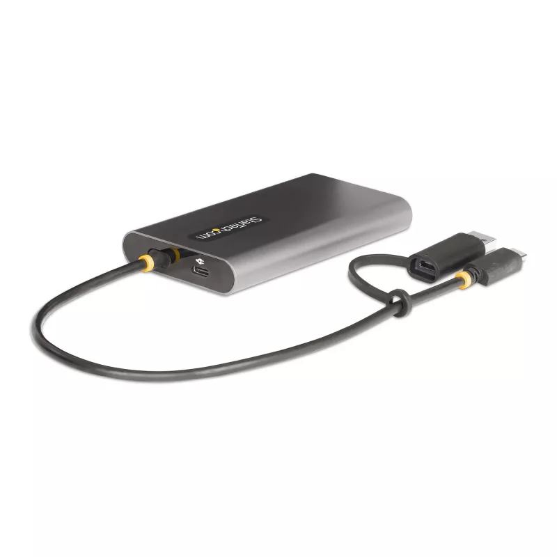 StarTech.com USB-C - Dual-HDMI-sovitin – USB-C tai A - 2x HDMI – 4K 60Hz – 100W Power Delivery -läpivienti – 30 cm (1ft) integroitu kaapeli – USB-HDMI-moninäyttömuunnin kannettavalle – TAA