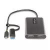 StarTech.com USB-C - Dual-HDMI-sovitin – USB-C tai A - 2x HDMI – 4K 60Hz – 100W Power Delivery -läpivienti – 30 cm (1ft) integroitu kaapeli – USB-HDMI-moninäyttömuunnin kannettavalle – TAA