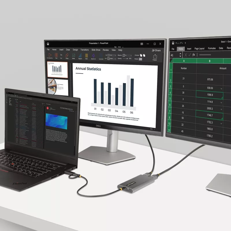 StarTech.com USB-C - Dual-HDMI-sovitin – USB-C tai A - 2x HDMI – 4K 60Hz – 100W Power Delivery -läpivienti – 30 cm (1ft) integroitu kaapeli – USB-HDMI-moninäyttömuunnin kannettavalle – TAA