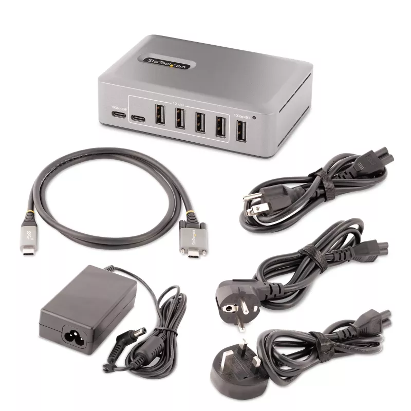 StarTech.com 10-porttinen USB-C-keskitin - 8x USB-A/2x USB-C - itsetehosteinen 65W virtalähteellä - USB 3.1 10Gbps - pöytä-/kannettavan USB-keskitin USB-IF-sertifioidulla 3ft lukittavalla kaapelilla, USB C -keskitin