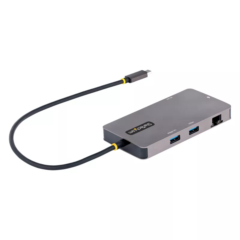StarTech.com USB-C-moniporttisovitin, Dual-HDMI-video, 4K 60Hz, 2x 5 Gbit/s USB-A-keskitin, 100 W Power Delivery -läpivienti/GbE/SD/MicroSD, 30 cm kaapeli, matkatelakka, kannettavan telakointiasema