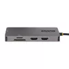 StarTech.com USB-C-moniporttisovitin, Dual-HDMI-video, 4K 60Hz, 2x 5 Gbit/s USB-A-keskitin, 100 W Power Delivery -läpivienti/GbE/SD/MicroSD, 30 cm kaapeli, matkatelakka, kannettavan telakointiasema