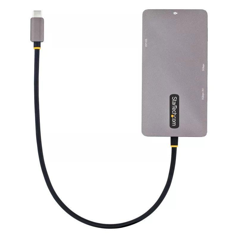 StarTech.com USB-C-moniporttisovitin, Dual-HDMI-video, 4K 60Hz, 2x 5 Gbit/s USB-A-keskitin, 100 W Power Delivery -läpivienti/GbE/SD/MicroSD, 30 cm kaapeli, matkatelakka, kannettavan telakointiasema