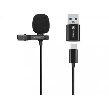 Sandberg Streamer USB -klipsimikrofoni, lavalier-/kiinnitettävä mikrofoni, -38 dB, 50 - 18000 Hz, 16 bit, 48 kHz, 84 dB