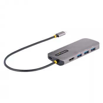 StarTech.com USB-C-moniporttisovitin, 4K 60Hz HDMI-video, 3-porttinen 5Gbps USB-keskitin, 100W Power Delivery -läpivienti, GbE, 30 cm kaapeli, mini-matkatelakka, kannettavan telakointiasema