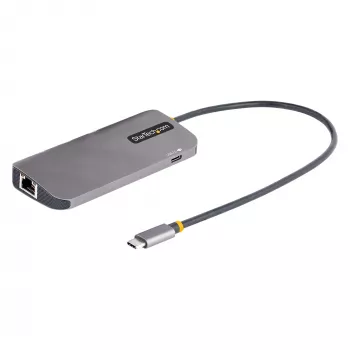 StarTech.com USB-C-moniporttisovitin, 4K 60Hz HDMI-video, 3-porttinen 5Gbps USB-keskitin, 100W Power Delivery -läpivienti, GbE, 30 cm kaapeli, mini-matkatelakka, kannettavan telakointiasema