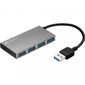 Sandberg USB 3.0 Pocket Hub 4 porttia, USB 3.2 Gen 1 (3.1 Gen 1) Type-A, USB 3.2 Gen 1 (3.1 Gen 1) Type-A, 5000 Mbit/s, valkoinen, alumiini, RoHS