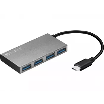 Sandberg USB-C - 4x USB 3.0 Pocket Hub, USB 3.2 Gen 1 (3.1 Gen 1) Type-C, USB 3.2 Gen 1 (3.1 Gen 1) Type-A, valkoinen, alumiini, RoHS, Windows 10, Windows 7, Windows 8