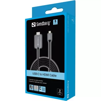 Sandberg USB-C - HDMI -kaapeli 2M, 2 m, USB Type-C, HDMI, uros, uros, suora