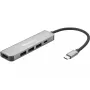 Sandberg USB-C -telakka HDMI+3xUSB+PD 100W, johdollinen, USB 3.2 Gen 1 (3.1 Gen 1) Type-C, 100 W, harmaa, 4K Ultra HD, alumiini
