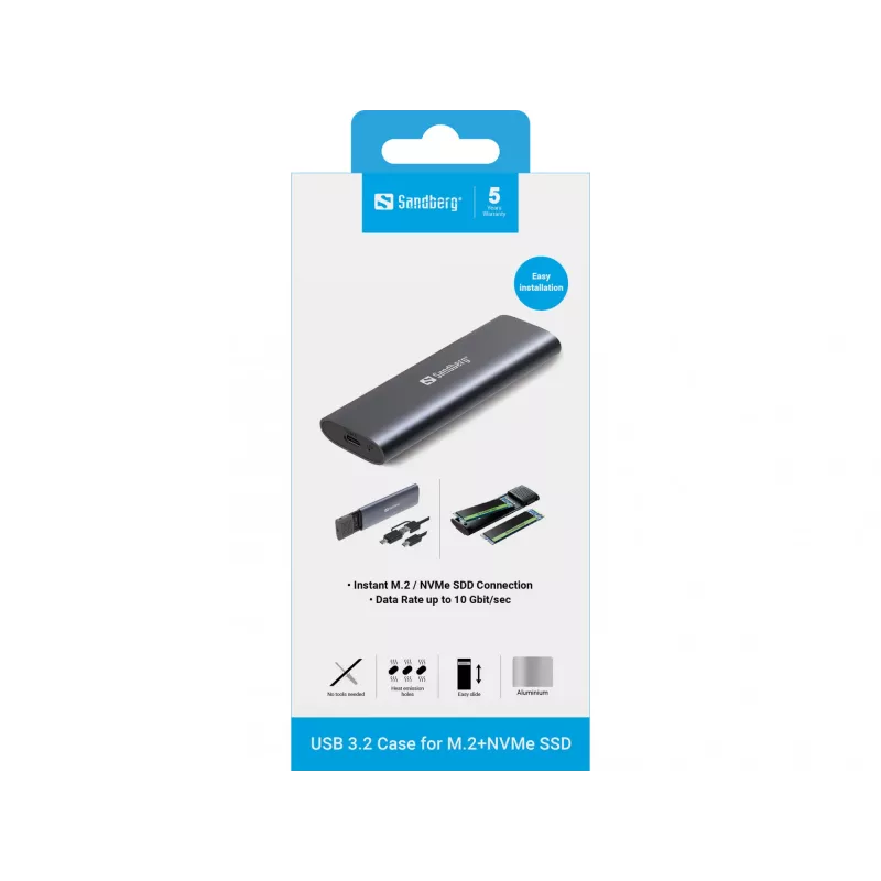 Sandberg USB 3.2 -kotelo M.2 + NVMe SSD:lle