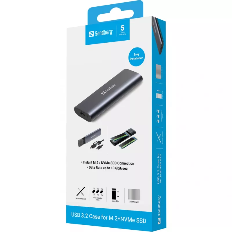 Sandberg USB 3.2 -kotelo M.2 + NVMe SSD:lle