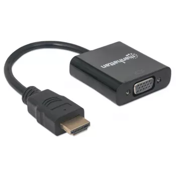 Manhattan HDMI–VGA-muunninkaapeli, 1080p, 30 cm, uros naaras, Micro-USB-virtatulo lisävirtaa varten tarvittaessa, musta, kolmen vuoden takuu, vastaa HD2VGAE2.