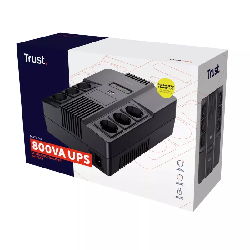 Trust Maxxon 23326 UPS 800 VA, 6 AC-lähtöä, simuloitu siniaalto