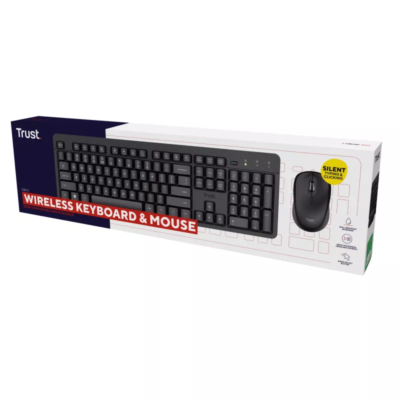 Trust Ody II -näppäimistö ja hiiri, yleiskäyttöinen, RF langaton, QWERTY, US English, musta