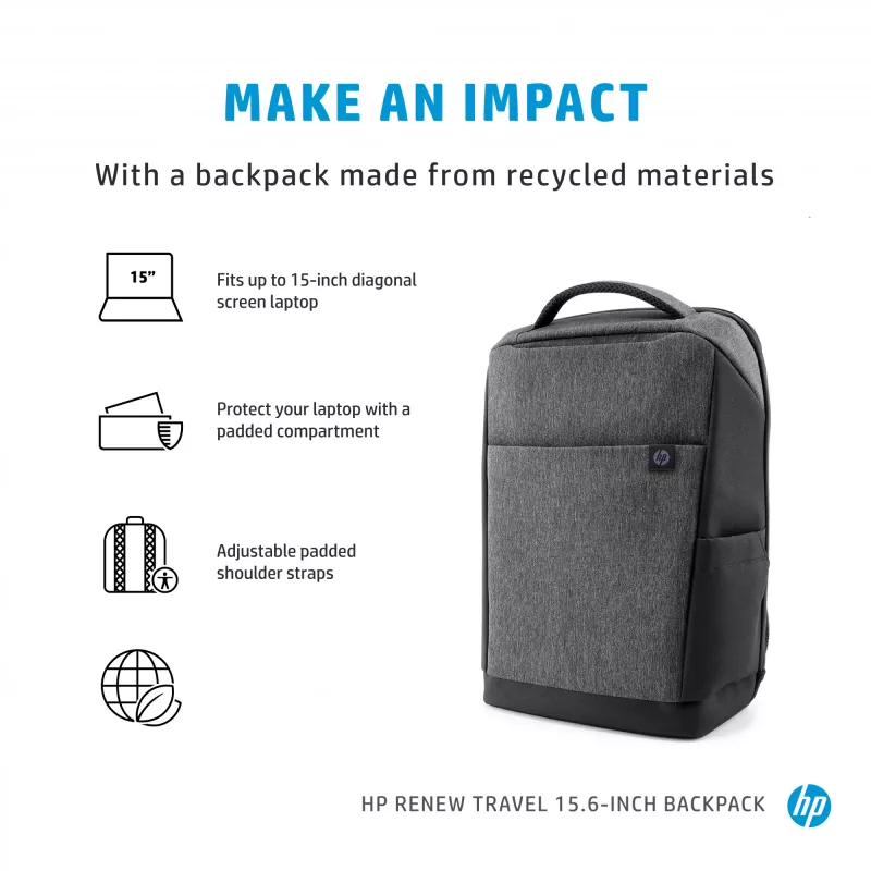 HP Renew Travel 15,6 tuuman reppu, reppu, 650 g