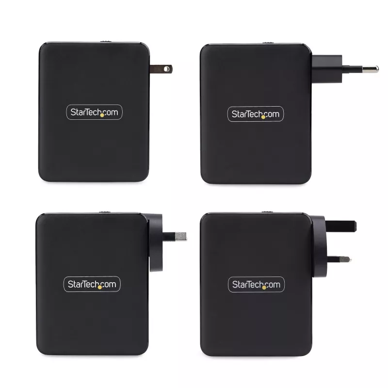 StarTech.com 140W USB-C seinälaturi, 3x USB-C/1x USB-A, PD 3.1 kansainvälinen GaN-virtalähde MacBook/Dell XPS/Inspiron