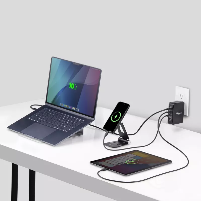 StarTech.com 140W USB-C seinälaturi, 3x USB-C/1x USB-A, PD 3.1 kansainvälinen GaN-virtalähde MacBook/Dell XPS/Inspiron