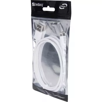 Sandberg USBLightning MFI 1m SAVER, 1 m, Lightning, USB A, pistoke, pistoke, valkoinen