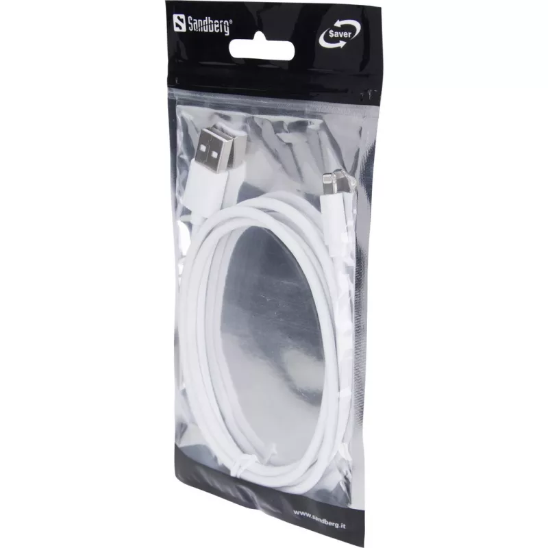 Sandberg USBLightning MFI 1m SAVER, 1 m, Lightning, USB A, pistoke, pistoke, valkoinen